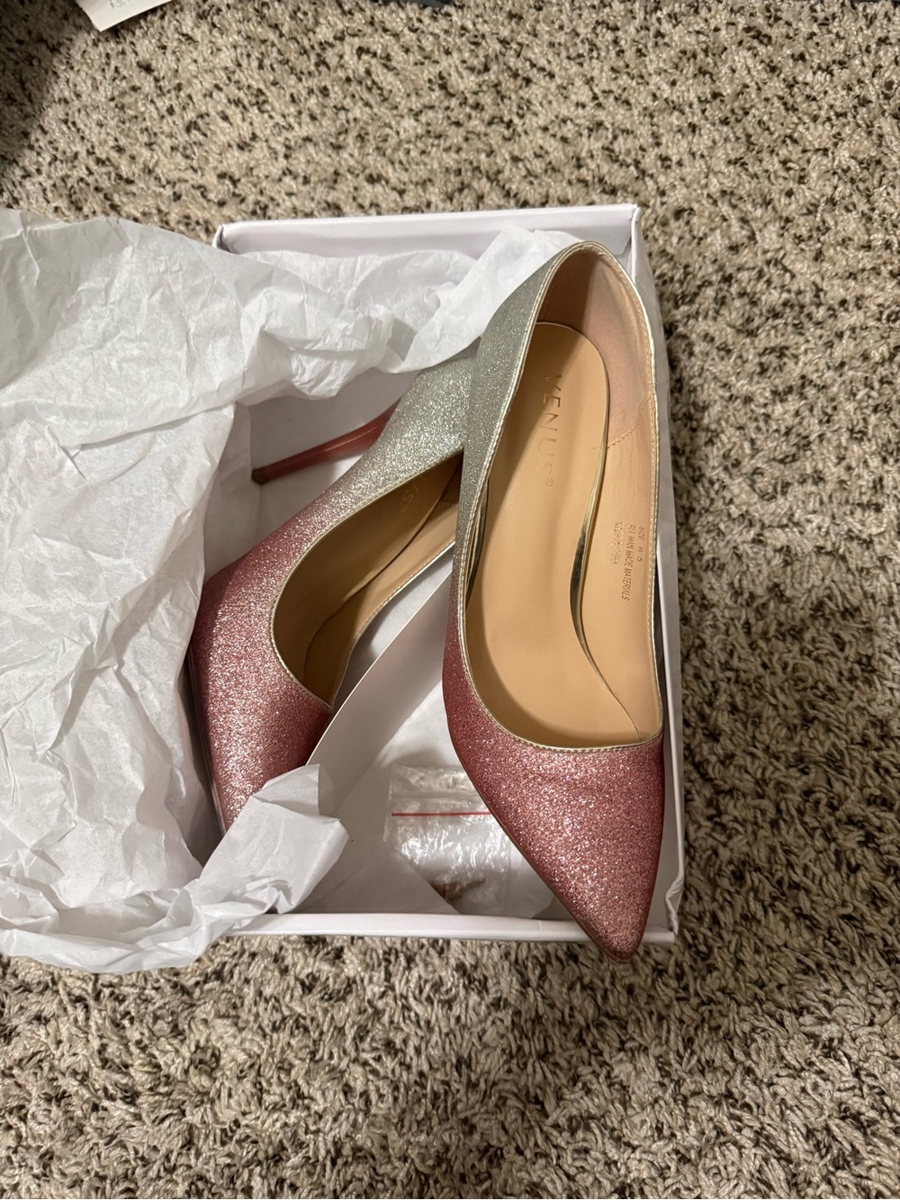 VENUS Two-Tone Glitter Pointed-Toe Pumps in Pink and Silver